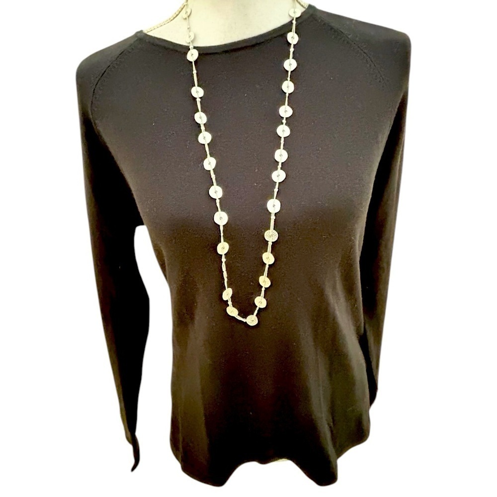 Boutique silver tone medallion coin delicate long necklace 18 inch extender